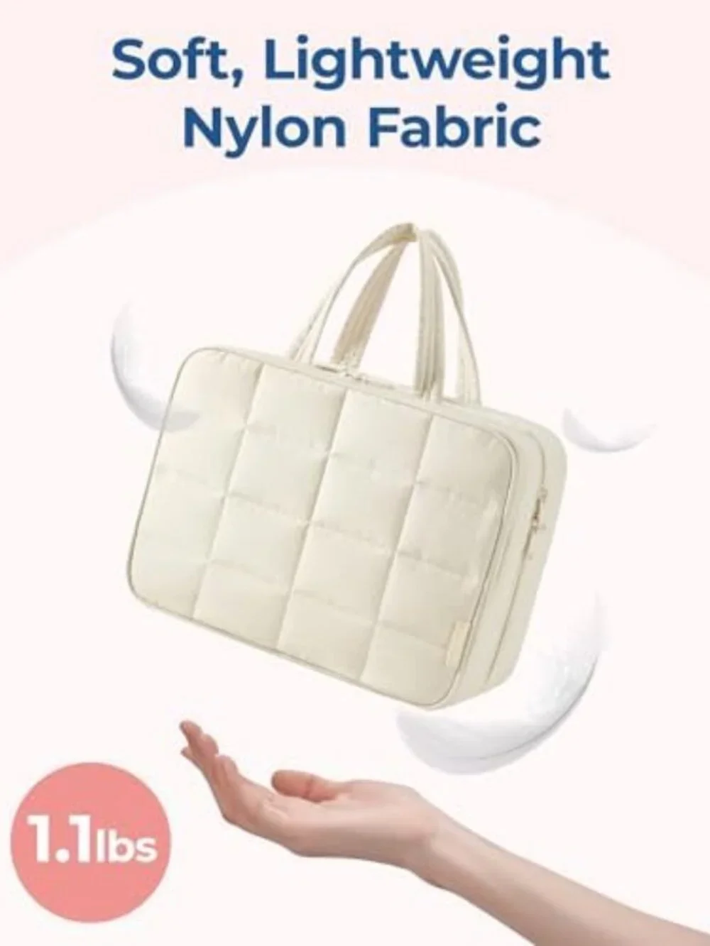 Travel Toiletry Bag with Jewelry Organizer | Hanging Makeup Cosmetic Bag | Beige